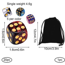 20 Pcs Colored d6 Dice, Warhammer Dice, 16mm Polyhedral Dice Set For Playing Board Games Math Learning (Red, Bule, White, Purple-Blue)