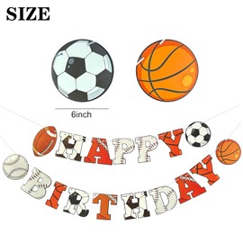 GOTPASS Sports Birthday Banner - Multicolored, 6" x 5" - Sports Themed Party Decorations - Football, Rugby, Baseball, Soccer, Basketball