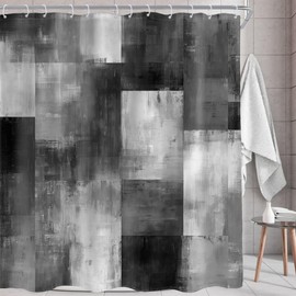 AMBZEK Grey Patchwork Shower Curtain - Modern Black and White Abstract Geometric Gray Design, Waterproof Fabric 72 x 72 Inch Bath Curtain for Stylish for Grey Cool Simple Bathroom Decor