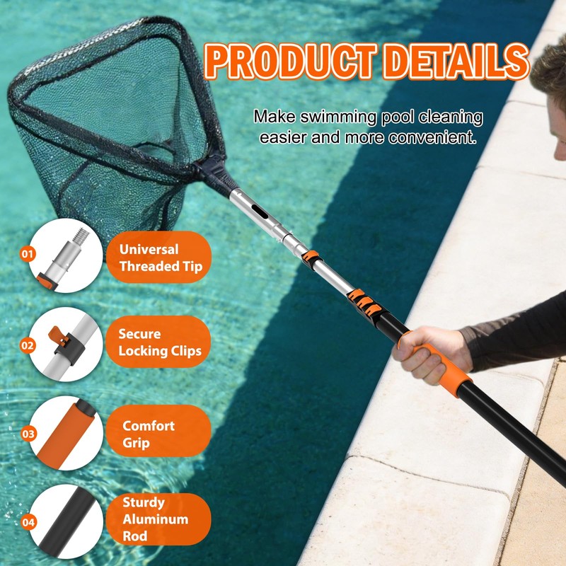 SISIUPASSIE 20FT Pool Skimmer Net with Pole, Foldable & Larger