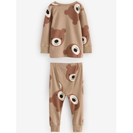 NEXT Snuggle 3 Pack 100% Cotton Pyjamas, Brown/Cream