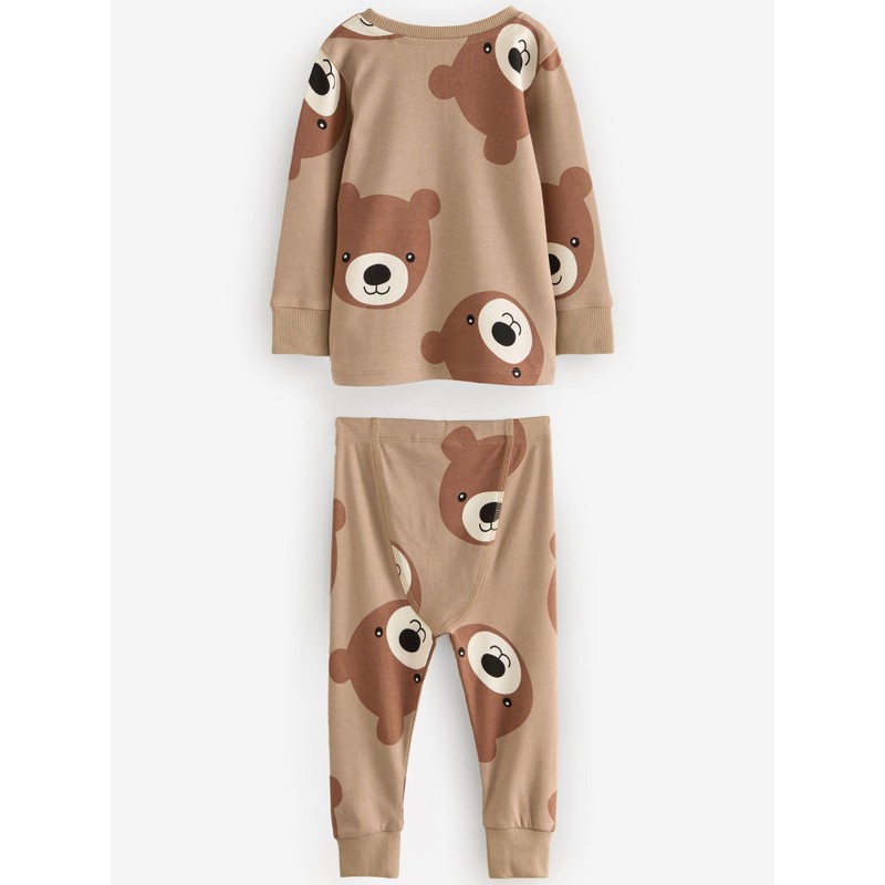 NEXT Snuggle 3 Pack 100% Cotton Pyjamas, Brown/Cream