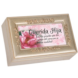 Cottage Garden Querida Hija Dear Daughter Speckled Silver Petite Rose Jewelry Music Box How Great Thou Art