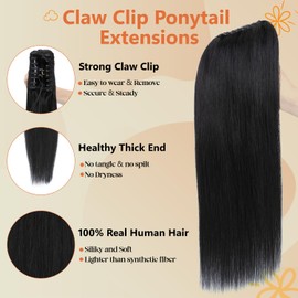 S-noilite Real Hair Ponytail Extensions with Clip - Braid Hair Extension Straight 115 g Extensions Real Hair Ponytail 45 cm #18/613 Ash Blonde & Bleached Blonde