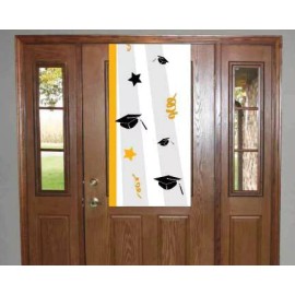 VictoryStore Congrats Grad White, Black & Gold Graduation Vinyl Door Banner