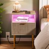 JOONEE Modern Nightstand with Charging Station and LED Lights, White