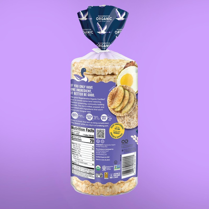 Lundberg Organic Brown Rice Cakes, Salt-Free, Gluten-Free, Vegan, Healthy Snacks,