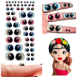 206-M: 28 Pairs of 3D Resin Eyes (Blue, Brown & Pink) – Adhesive & Self-Adhesive for Crafts, Clay, Polymer, EVA, Cold Porcelain,Sculpture, Felt, Ceramics & More – Various Sizes in One Blister