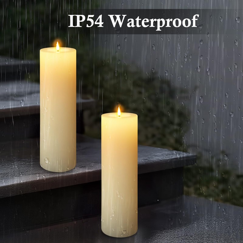 14" x 4" Large Outdoor Candles, Waterproof Flickering LED Flameless