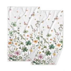 Spenlife Boho Floral Hand Towel Set of 2, Soft Absorbent Decorative Towels with Botanical and Butterfly Print for Home, Hotel, Spa, Gym, Kitchen, 28x14 Inches Flower-35
