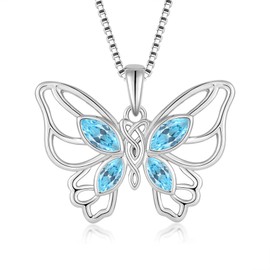 YIFSIY Big Butterfly Necklaces for Women 925 Sterling Silver Aquamarine Pendant Necklace Celtic Knot March Birthstone Jewelry
