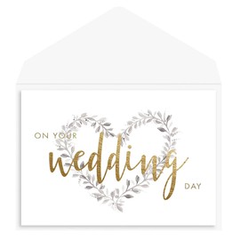 Graphique Heart Wreath Wedding Card | Congratulations Greeting Card for Newlyweds | Couple, Bride, Groom | Gold Foil Accents | Color-Coordinated Envelope | 5" x 7"