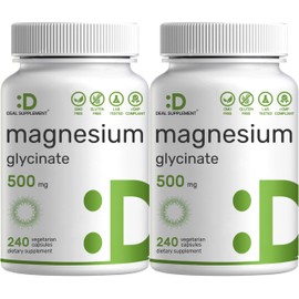 Deal Supplement Magnesium Glycinate 500mg, 480 Veggie Capsules | 100% Chelated for Easy Absorption | Essential Mineral Supplement | Non-GMO, Gluten-Free