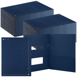 Marspark 50 Count Tax Return Folders with Double Windows, 8.5 x 11 Inch Navy Blue Tax Folders with Side Staple Tabs Right Pocket Document Organizer for Customs Preparers Office Business