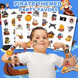 Pirate Ship Nautical Pre-Cut Temporary Tattoos for Kids Super Cute Theme Birthday Party Favors, Supplies, Decorations, Mermaid Treasure Fake Tattoo Stickers
