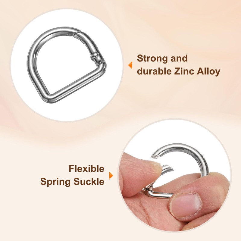 sourcing map 5pcs Metal D Ring Spring Key Hooks 0.87"