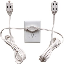 W4W, Twin Extension Cord Power Strip - 18 Foot Cord - 9 feet on Each Side - Flat Head (Wall Hugger) Outlet Plug - 6 Polarized Outlets with Safety Cover