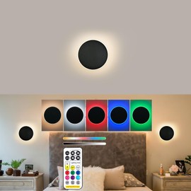 Wall Lights Battery Operated Wall Sconces,Black Rechargeable Solar Eclipse Style Wall Light With Wireless Remote Dimmable,9 Colors Modes Cordless Battery Wall Sconce Indoor For Bedroom Living Room(7.1