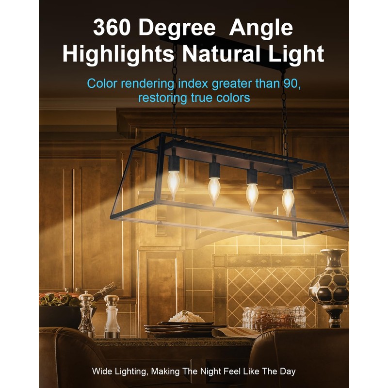 60W Candelabra Light Bulbs, E12 B10 Clear Candle Base Bulb