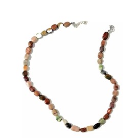 J.C. WALSH & SONS, DUBLIN, IRELAND IRISH J.C. WALSH , DUBLIN, MULTI COLOR AGATE SILVER TONED 17.5" NECLACE JCW158