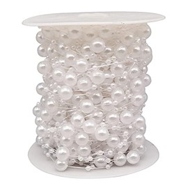 INSPIRELLE 99 Feet White Christmas Tree Beads Artificial Pearls Beads Garland Chain Plastic Bead Roll for DIY Christmas Wedding Decoration