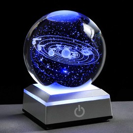 None 3.15 inch Solar System Crystal Ball 3D Planets Sun System Globe with Silver LED Base Ornament for Kid's Room(Silver base)