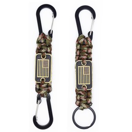 ZXKHYOR 2 Pcs Paracord Keychain with USA Flag, Paracord Carabiner Keychain Clip, Braided Lanyard Utility Ring Hook Outdoor Camping Kit for Outdoor Activities, Camera, Keys, Traveling