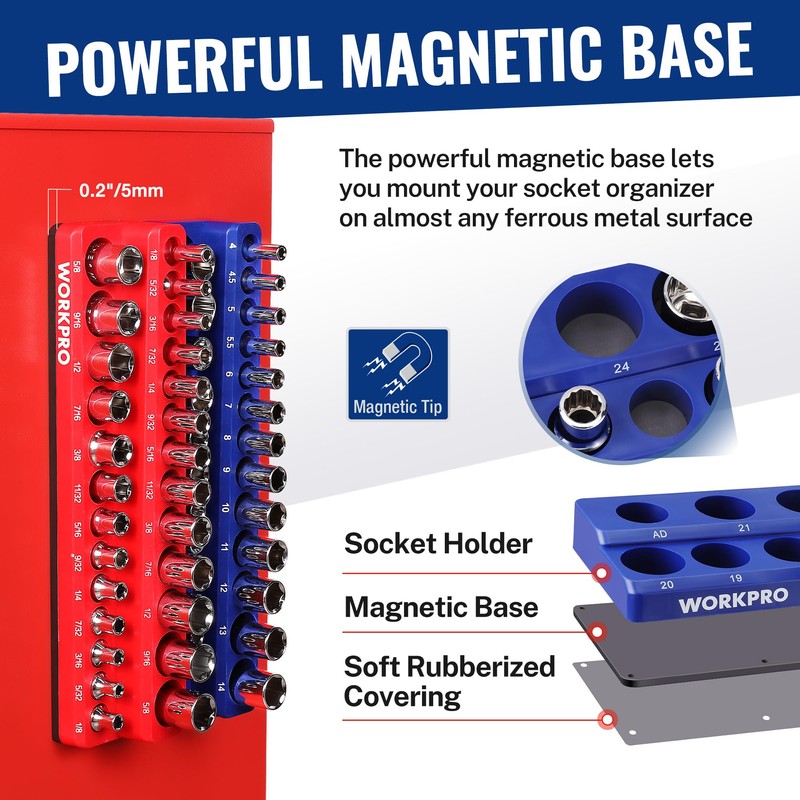 WORKPRO 8-Piece Magnetic Socket Organizer and Magnetic Wrench Organizer Set,