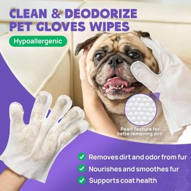 HICC PET Cleaning Glove Wipes for Dogs & Cats, Hypoallergenic Dog Wipes Cleaning Deodorizing, Remove Dirt, Nourish Sooth Fur and Eliminate Odors, Pet Grooming Bath Wipes for Daily Care (Rose)