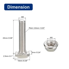 sourcing map M5x25mm T Slot Drop-in Bolt and M5 Hexagon Flange Nut Set, 30 Sets Hammer Head T-Bolt T Shape Stud Sliding Screw for 20 Series Aluminum Profile