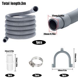 Drain Hose for Washing Machines, Waste Water Hose Extension, 3 m x 20 mm, Washing Machine Hose, Universal Waste Water Hose Extension Set for Washing Machines, Dishwashers, Dryers
