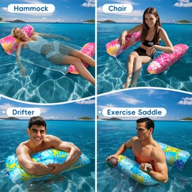 Lekwaiin Air Mattress Pool, Pack of 2 Water Hammock, 4-in-1 Inflatable Swimming Mat with Net, Air Mattress, Water Pool Accessories, Toy, Water Toy Hammock for Adults and Children