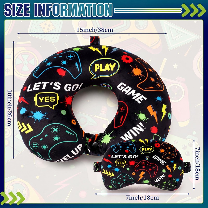 Gilprop 2 Pcs Gaming Travel Pillow with Sleep Eye Mask,