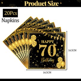 20pcs Black Gold 70th Birthday Napkins,70th Birthday Serviettes for Men Women,70th Napkin Serviettes for 70th Birthday Table Decorations,70th Birthday Party Tissue for Him Her 70th Birthday Decoration