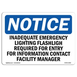 OSHA Notice Signs - Inadequate Emergency Lighting Flashlight | Vinyl Label Decal | Protect Your Business, Work Site, Warehouse | Made in The USA