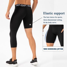 LANBAOSI 2 Pack 3/4 One Leg Compression Tights for Basketball Leg Sleeve Capri Athletic Base Layer Underwear for Running Gym