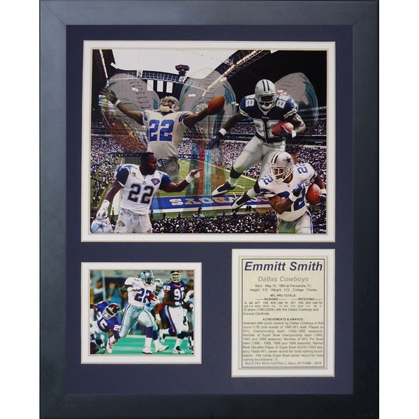 Emmit Smith- Dallas Cowboys Legend Collectible | Framed Photo Collage Wall Art Decor - 12"x15" | Legends Never Die