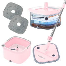 Square Spin Mop and Bucket Smart Floor Mop with Separate Compartments for Clean and Dirty Water, Self Cleaning with 2 Machine Washable Mop Pads, First Launch Limited Edition Rose