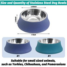 kathson 2PCS Stainless Steel Dog Bowls Set Removable no tip Puppy Food and Water Feeder Bowl Basic Metal Small Dog Bowls for Dogs Cats Rabbit Guinea Pigs Ferret