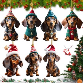 Dachshund Christmas Tree Decoration, Pack of 7 Dachshund Christmas Tree Ornament, 2D Dachshund Christmas Pendant Made of Acrylic, Christmas Tree Pendant, Christmas Tree Hanging Ornament, Dachshund Dog