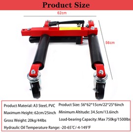 Wheel Dolly, 1500 Lbs Capacity Car Jack Dolly, Heavy Duty Self Loading Dolly with Ratcheting Foot Pedal, Wheel Dolly Car Skates, Lift Hydraulic Car Wheel Dolly, Set of 1,Red