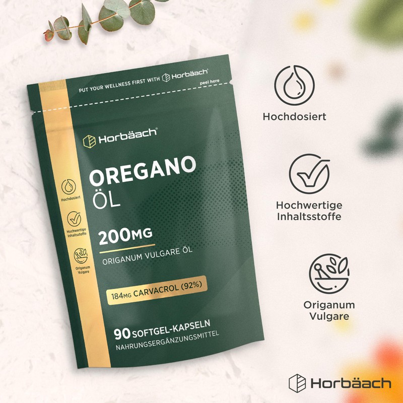 Horbaach Oregano Oil Capsules High Dose 200 mg 90 Capsules