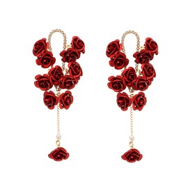 XFSRG Women's Flower Design with Rhinestone and Pearl Tassel Earrings Drop Earrings Elegant Jewelry for Wedding and Daily Life, Alloy Steel