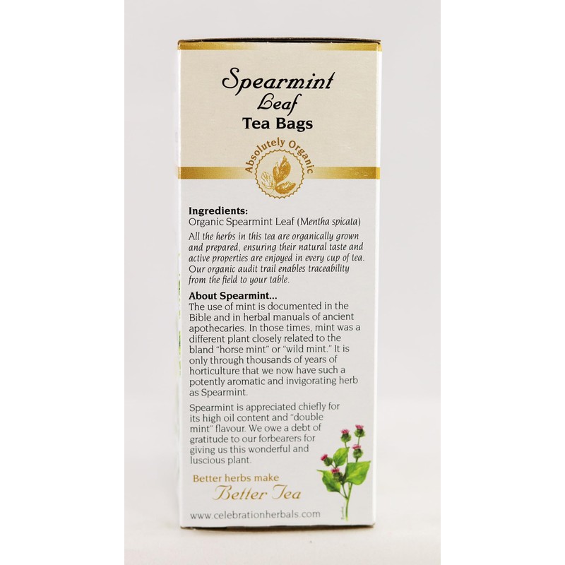 CELEBRATION HERBALS Spearmint Leaf Tea Organic 24 Bag, 0.02 Pound