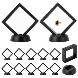 QWORK® 12Pcs 7 * 7cm 3D Floating Display Frame, 3D Floating Display Case with Base, TPU Film Jewelry Storage Box Transparent