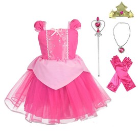 Dressy Daisy - Vestido de Princesa Aurora con Corona y Accesorios para Niña, Disfraces Bella Durmiente Talla 5-6 Años, Rosa Fuerte