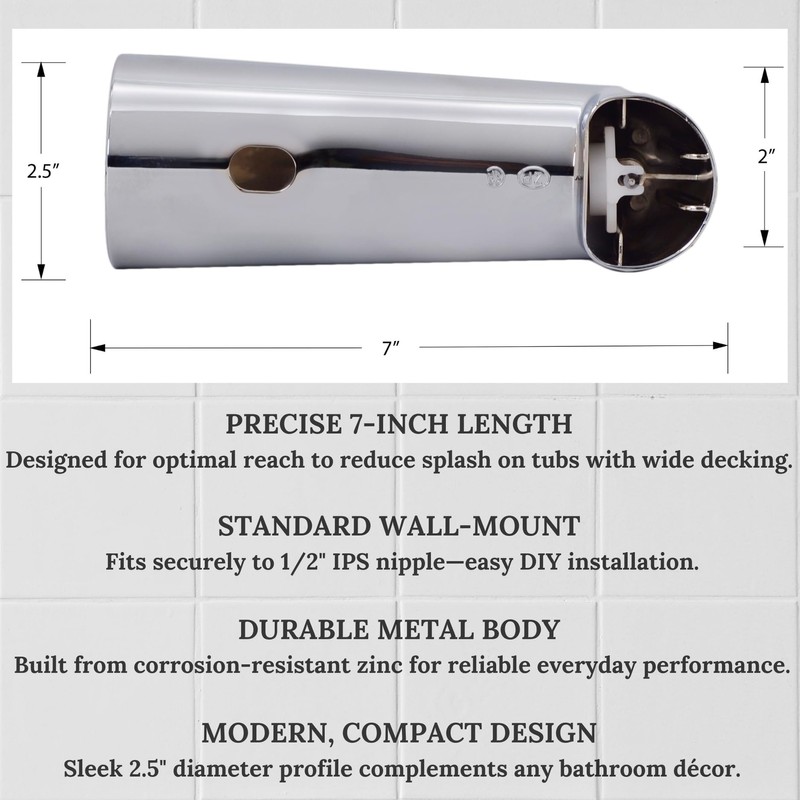 Westbrass 7" Diverter Tub Spout, Polished Chrome, E507D-1F-26