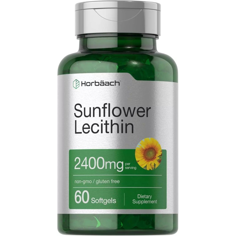 Horbaach Sunflower Lecithin 2400Mg, 60 Softgel Capsules, Naturally Phospholipids