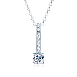 AINUOSHI Lab Created Round Moissanite Necklace for Women Timeless Solitaire Pendant Classic Dainty Necklace Gift for Friend Wife Mom Birthday, 18 Inches + 2 Inches, Sterling Silver Moissanite