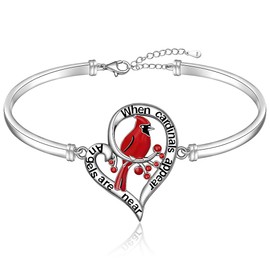 Red Cardinal Bracelet for Women Sterling Silver Memorial Heart Cardinal Appear When Angels are Near Cardinal Bangle Jewelry Charms Sympathy Christmas Gifts